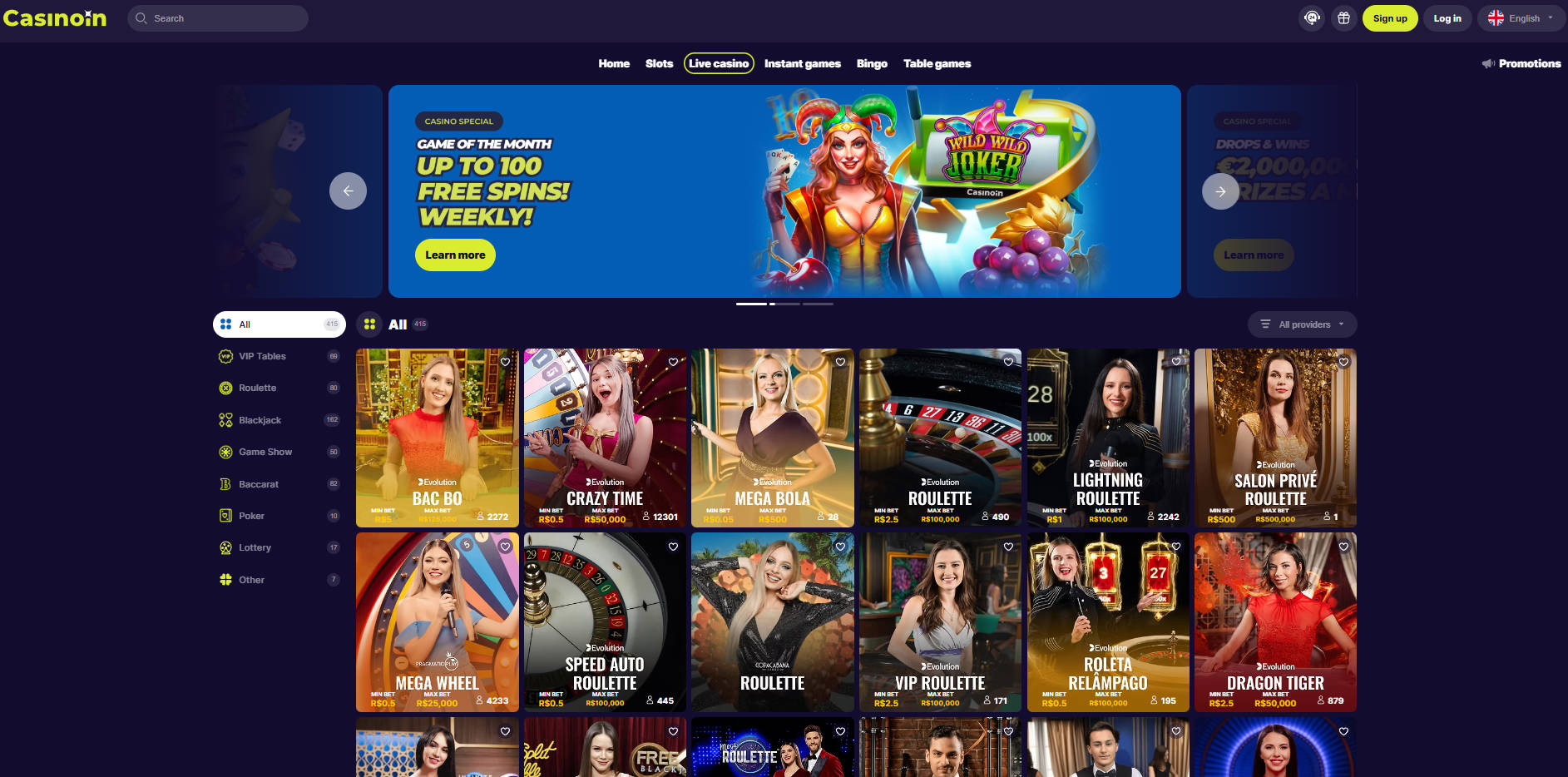Live Casino Interface